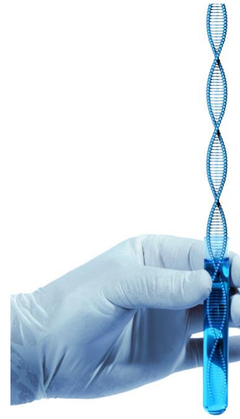 Gloved hand holding a vial of DNA smartMARK code