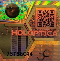Holoptica security hologram with a holographic QR code and serial number, ready to be scanned with holoMAX